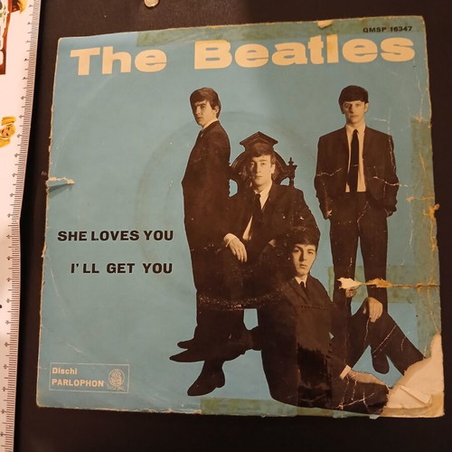 The Beatles 45 RPM record used, blues