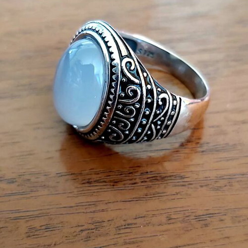 Silver 925 men's ring with natural agate, new, handmade