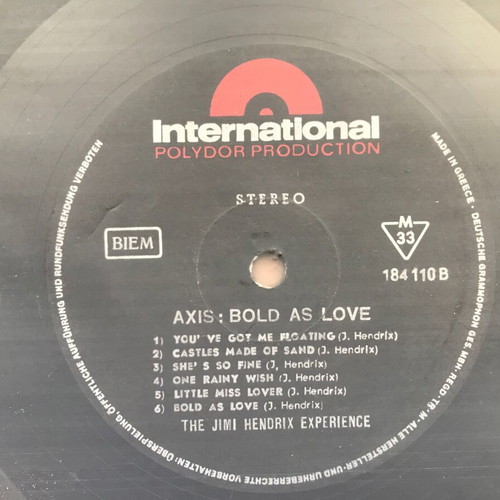 Jimi Hendrix Axis: Bold as Love vinyl used, first Greek press, rare