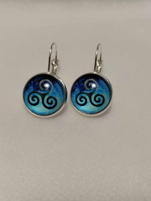 Earrings with Celtic Triskelion symbol new, blue and silver