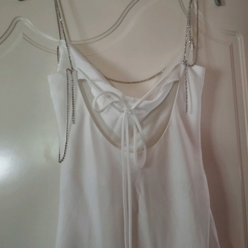 Satin dress new, size M, white with strass and slit
