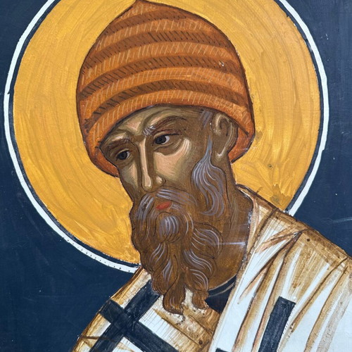 Handmade fresco panel used like new, hierarch figure