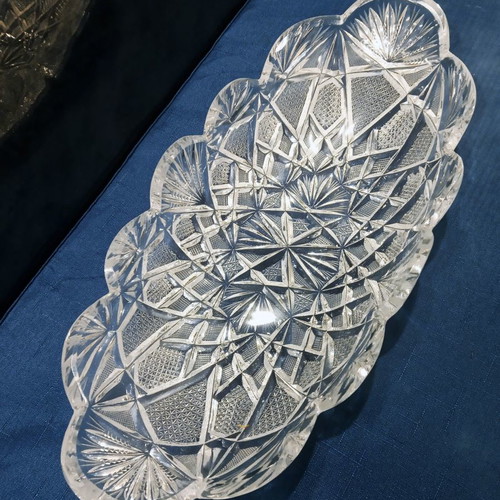 Crystal antique cut elongated bowl like new