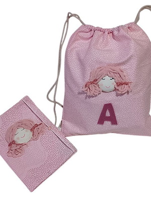 Gift set with health booklet cover and backpack for girl