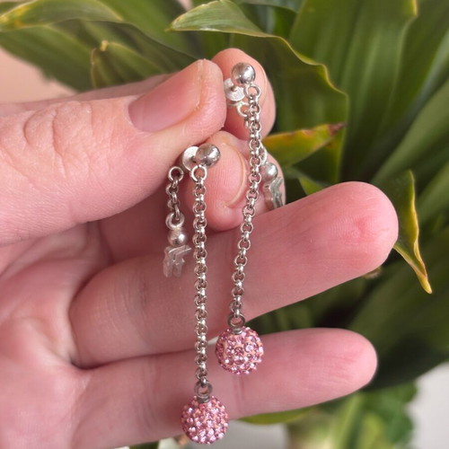 Folli Follie earrings silver color with pink zircon like new