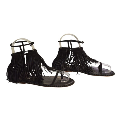Miu Miu black suede gladiator flat sandals with fringes