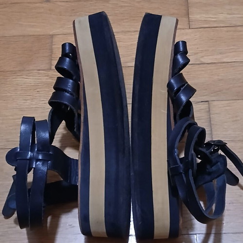 NISY Black Leather Gladiator Sandals Size 37 Used