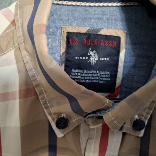 U.S. Polo Assn. men's shirt like new, beige and blue, size M