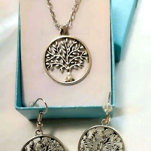 Tree of Life necklace and earring set silver new