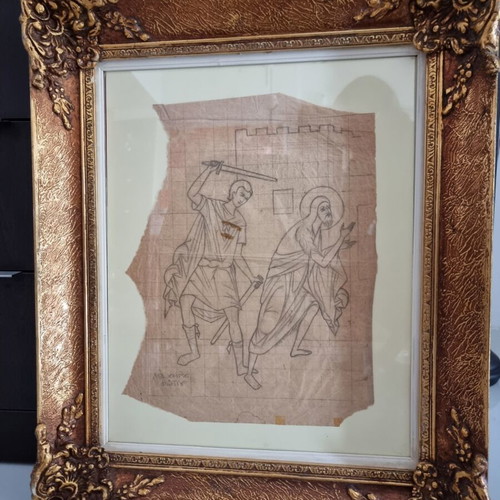 Authentic artwork by Fotis Kontoglou used, signed drawing
