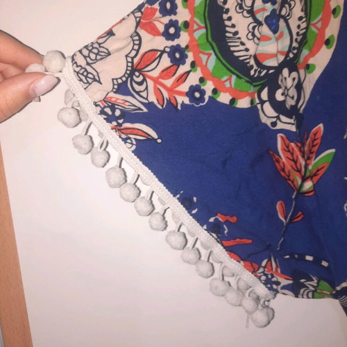 Boho long dress used, blue, onesize with pom-poms on sleeves