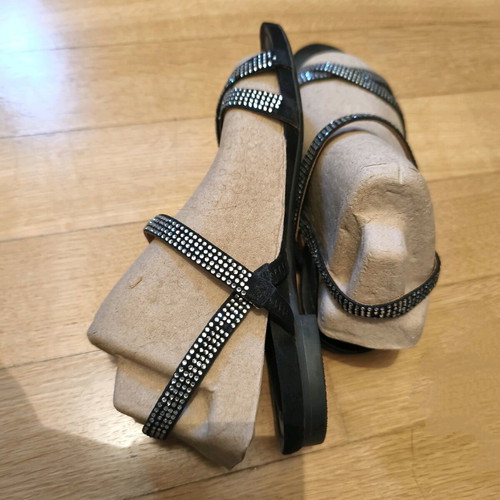 Leather suede sandals used with silver strass, size 38