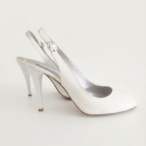 J. Bournazos Slingback Peep Toe Shoes used, ivory, size 38