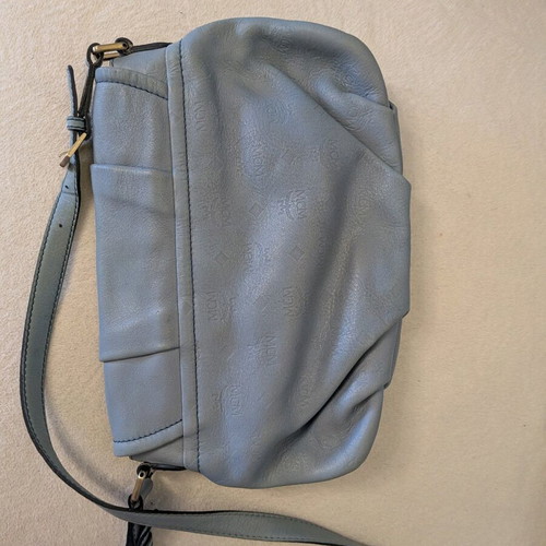 MCM shoulder bag used, leather, turquoise, 35x23 cm