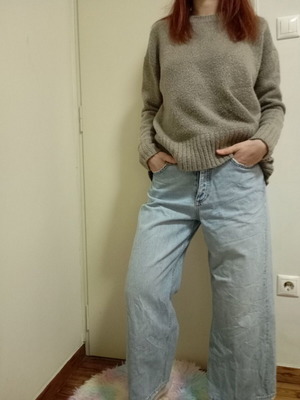 Asymmetric gray-beige pullover like new, size L