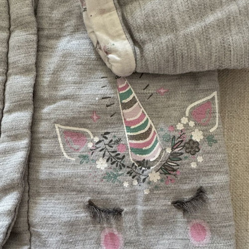 Orchestra baby cotton jacket with hood and unicorn design, grey