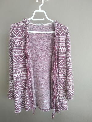 Bershka knitted cardigan like new, burgundy and white with hood
