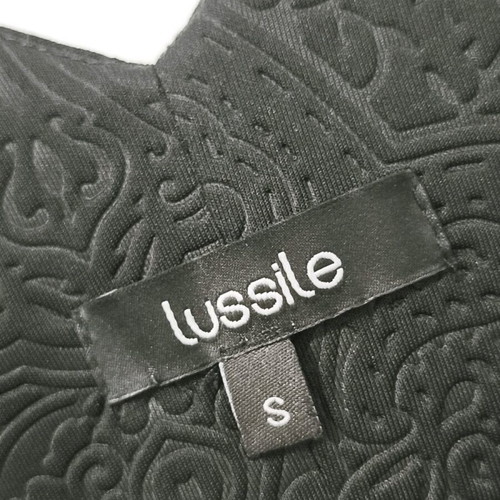 Lussile Black Dress with Brocade Embossed Patterns New, Size Small