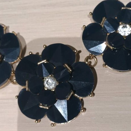 Vintage necklace with blue flowers and rhinestones