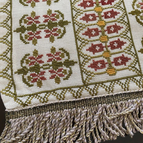 Set of 2 vintage handmade embroidered table runners with fringes