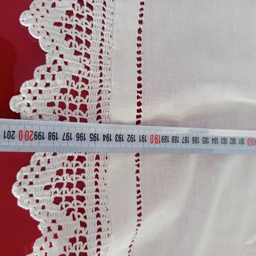 Handmade embroidered white tablecloth with thick crochet lace 200x160 cm like new