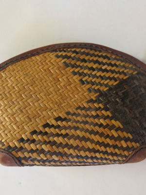 Vintage ψάθινο/δερμάτινο τσαντάκι με φερμουάρ μεταχειρισμένο