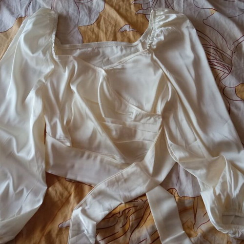 Shein satin cream blouse with back tie