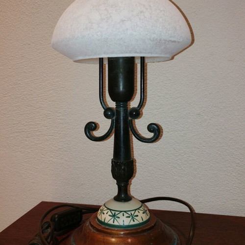 Handmade table lamp new from brass, wood and porcelain