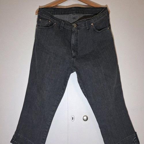 Coppola Women's Capri Jeans Like New, Gray/Anthracite with Rhinestones and Embroidery Size 46
