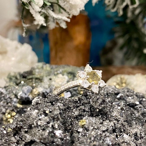 Handmade silver ring with natural citrine and moissanite