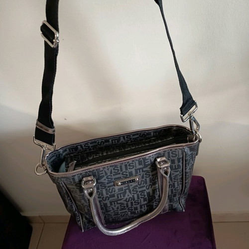 Sisley handbag with strap, black and silver, like new
