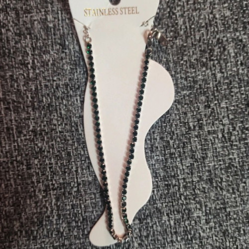 Anklet new stainless steel with green rhinestones