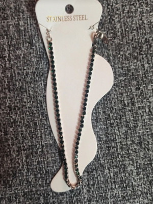 Anklet new stainless steel with green rhinestones