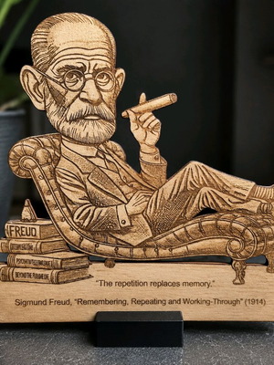 Engraved wooden Sigmund Freud stand new