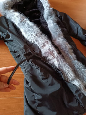 Warm jacket unused size Large, black and gray with fur