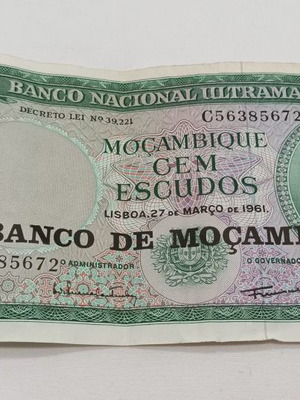 Χαρτονόμισμα Banco National Ultramarino Mocambique 100 μεταχειρισμένο 1961