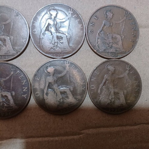 English One Penny George V coins used, various dates 1910s–1930s