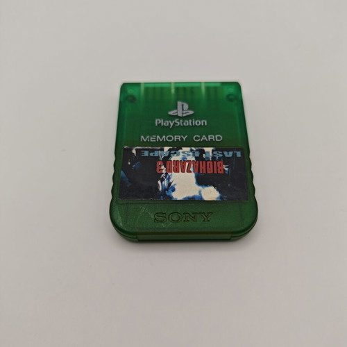 PlayStation 1 Memory Card Emerald used, official Sony with Biohazard sticker