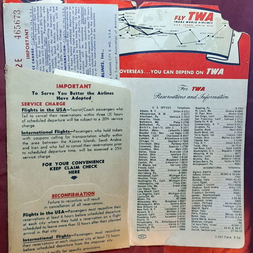 Σετ αεροπορικών εισιτηρίων TWA 1956 σαν καινούργιο με δήλωση εθνικού νομίσματος