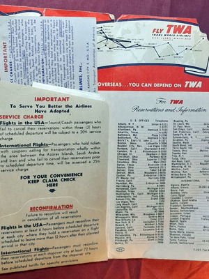 Σετ αεροπορικών εισιτηρίων TWA 1956 σαν καινούργιο με δήλωση εθνικού νομίσματος