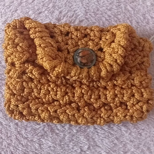 Mustard handmade knitted wallet with brown–black button new