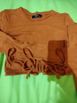 Bershka long sleeve crop top size XS brown-orange like new