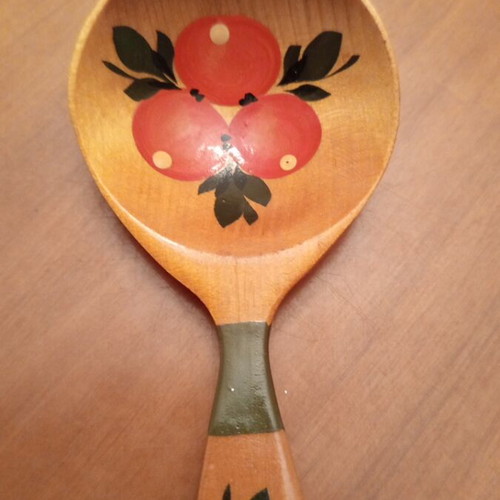 Set of 5 Authentic Russian Khokhloma Wooden Spoons, Vintage Soviet Era