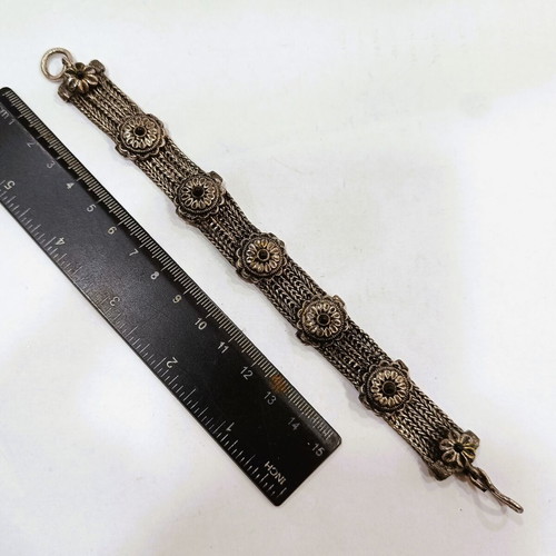Vintage Byzantine design bracelet with triple weave and floral rosettes like new