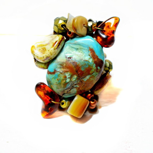 Copper ring large adjustable with turquoise stone used