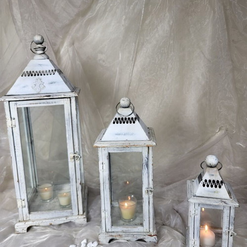 Decorative wooden lanterns set of 3 used, vintage style