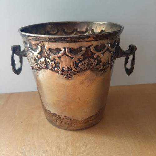 Vintage ice bucket with brass handles used, 1960s