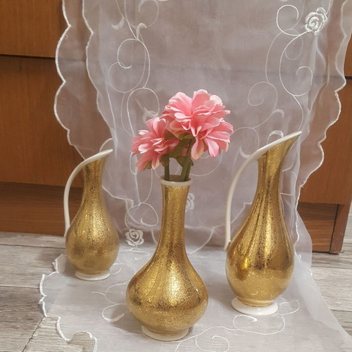 Royal Porzellan Bavaria KM 22kt Gold Porcelain Vase Set of 3 like new