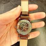 Mechanical automatic waterproof watch new, brown leather strap