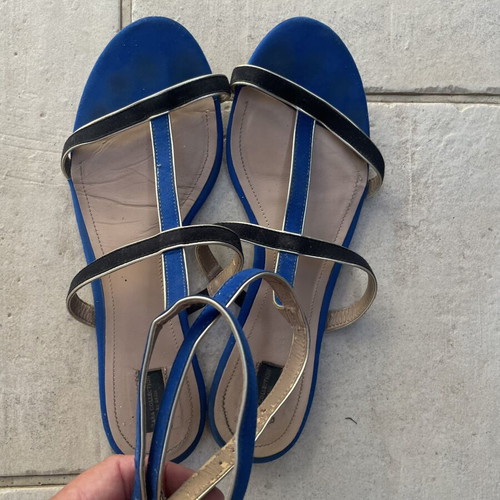 Zara sandals used, leather and suede, blue and gold, size 39